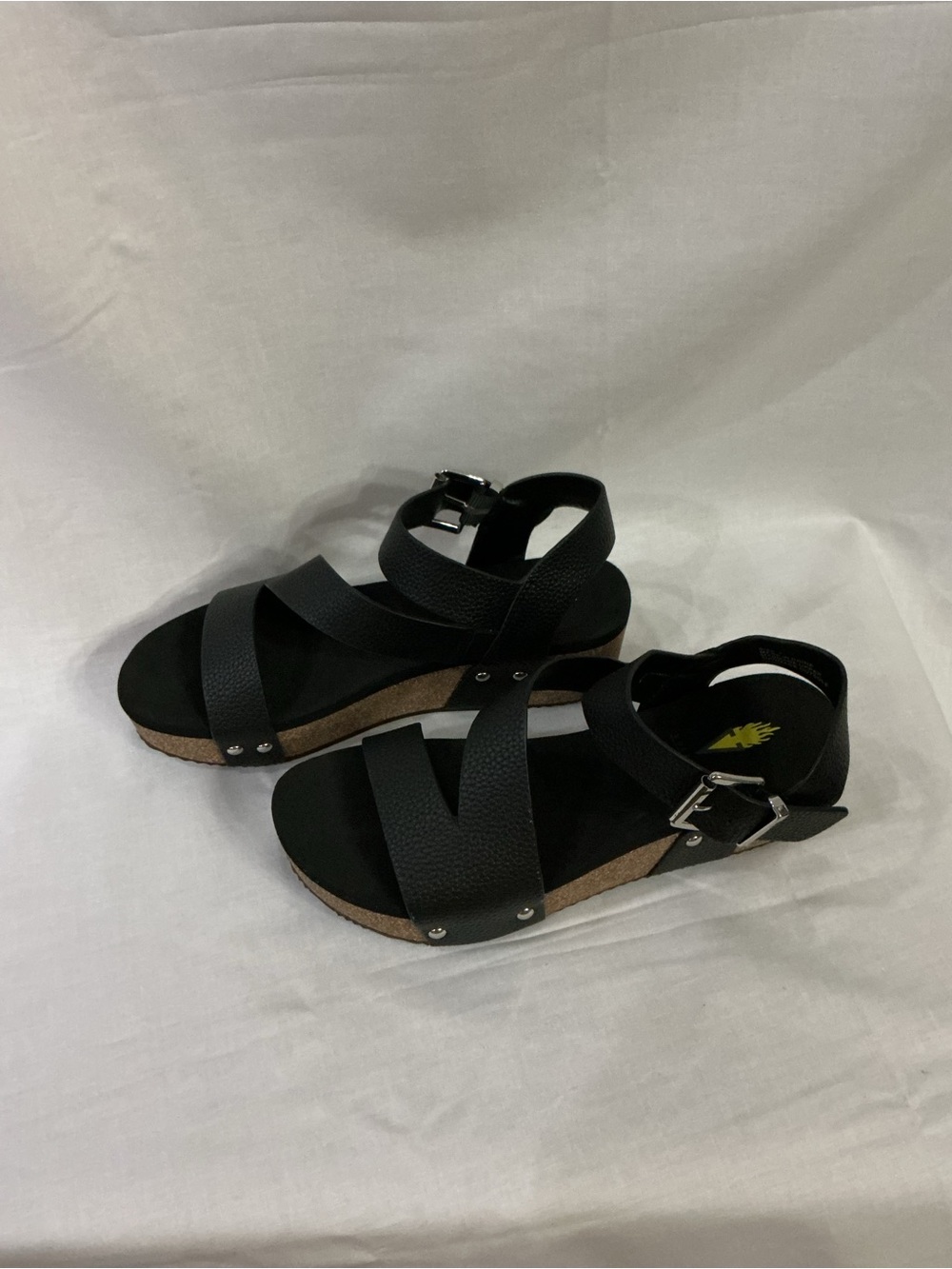 Volatile Black Strappy Ankle Buckle Sandals
